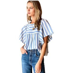 Emerson Fry India Collection scallop Blue Stripe Basalie Top Size Small $138